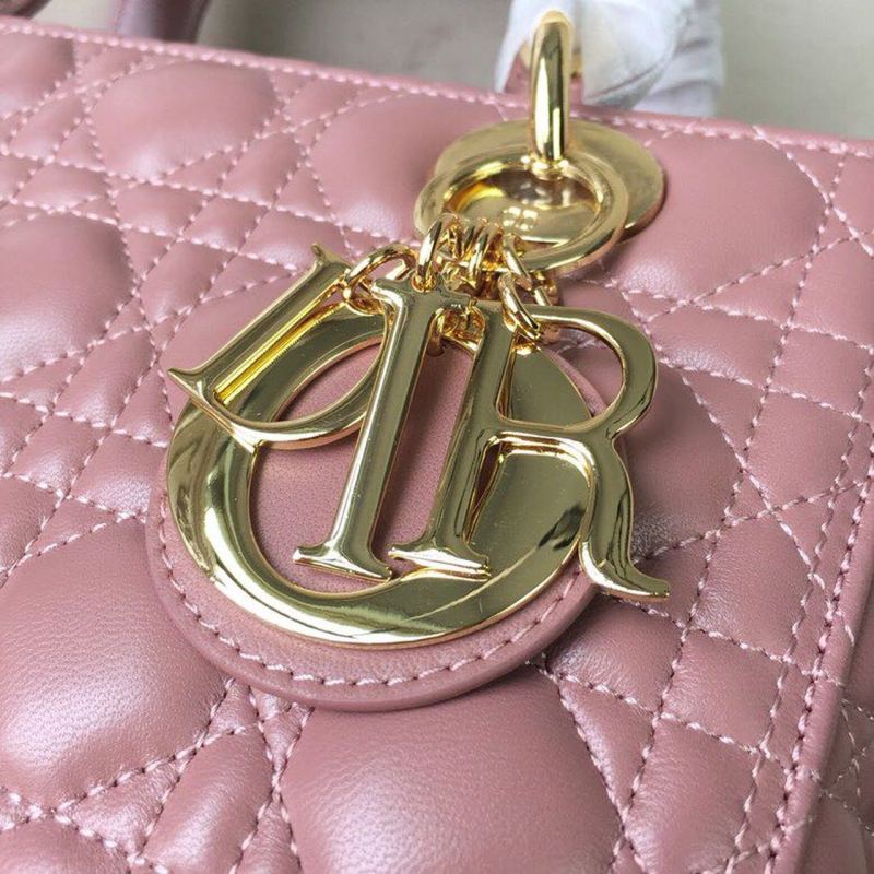 Christian Dior Medium Lady Dior Bag Gold Toned Hardware Dusty Pink For Women 24cm/9in CD