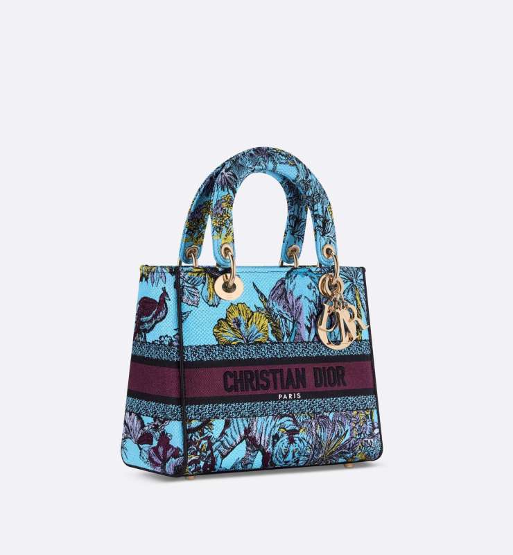Christian Dior Medium Lady D-Lite Celestial Blue Multicolor Bag For Women M0565OEUP_M259- 24 Cm/ 9.5 Inches