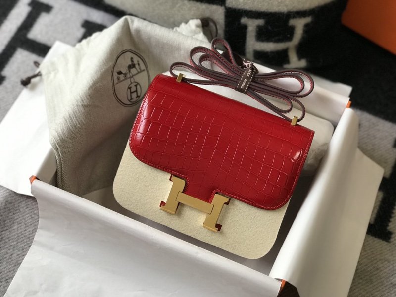 Hermes Mini Constance Bag Red For Women Gold Color Hardware 7.1in/18cm