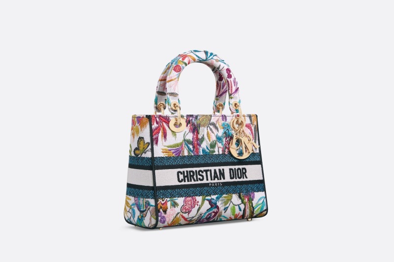 Christian Dior Medium Lady D-Lite Bag White Multicolor For Women M0565OECJ_M933 – 24 Cm/ 9.5 Inches