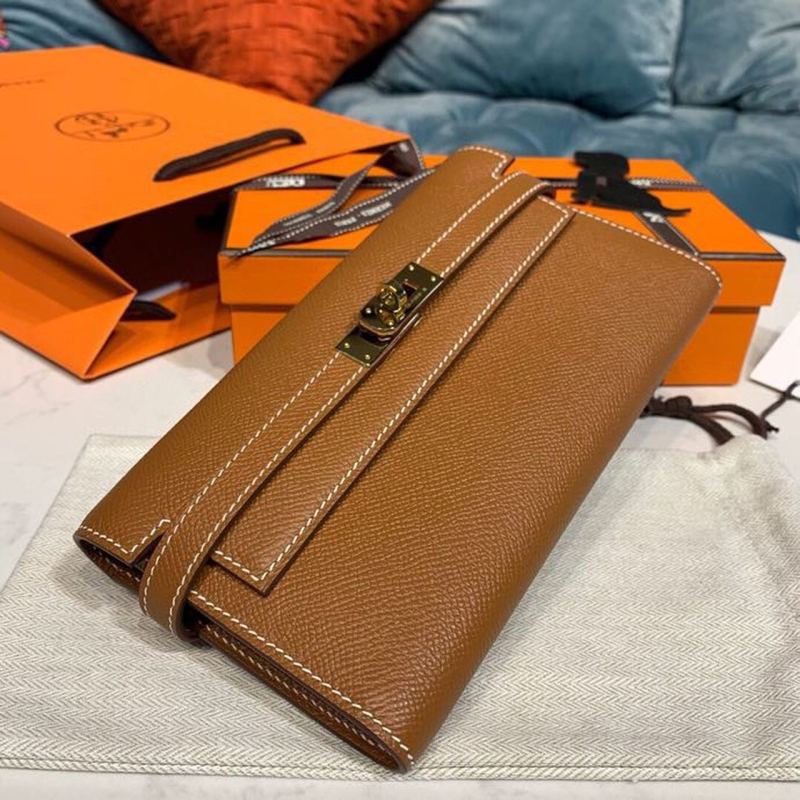 Hermes Kelly Wallet To Go Woc Brown With Gold Toned Hardware Bag For Women 8.2in/21cm