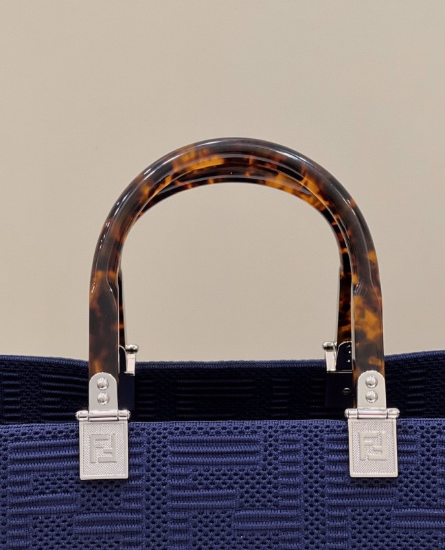 Fendi Sunshine Medium Navy Blue FF fabric shopper Bag For Woman 31cm/12in