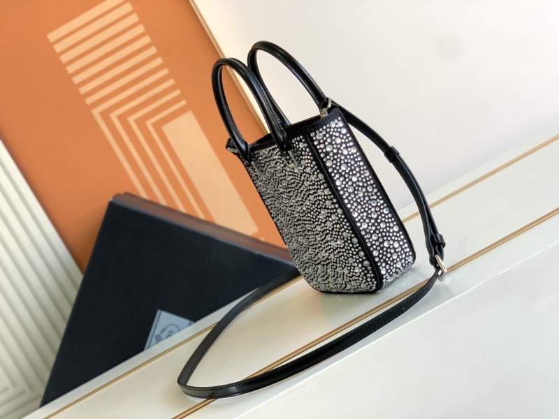 Prada Small Tote Bag With Crystals Sliver Tone For Women 5.9 in / 15 cm