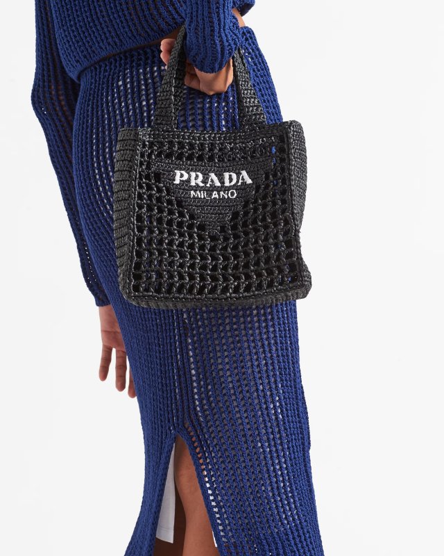 Prada Small Raffia Tote Black For Women 22cm/ 8.7in – 1BG444_2A2T_F0002_V_OOO