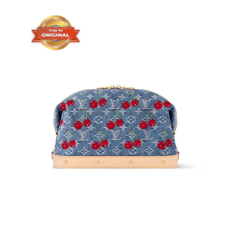 [True-to-ORIGINAL] Louis Vuitton LV x TM Cosmetic Pouch GM Cherry Denim For Women 10.6in/27cm M13893