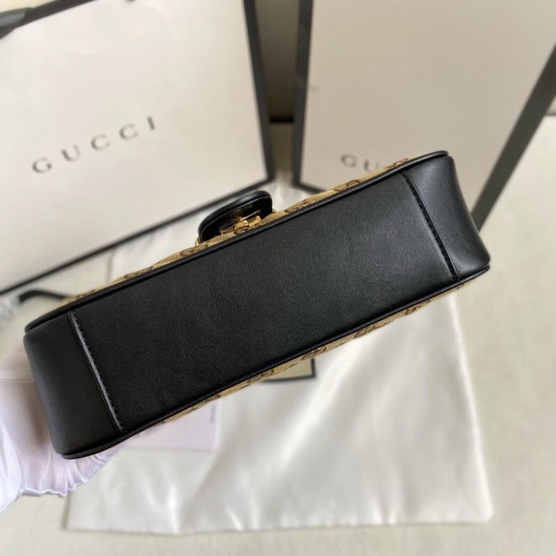 Gucci Marmont Small Shoulder Bag Beige/Ebony Diagonal Matelassé Original GG Canvas For Women 10in/26cm 443497 HVKEG 9772