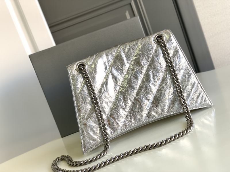 Balenciaga Crush Medium Chain Bag Metallized Quilted In Sliver Tone For Women 12.2in/31cm 716351210IW8110