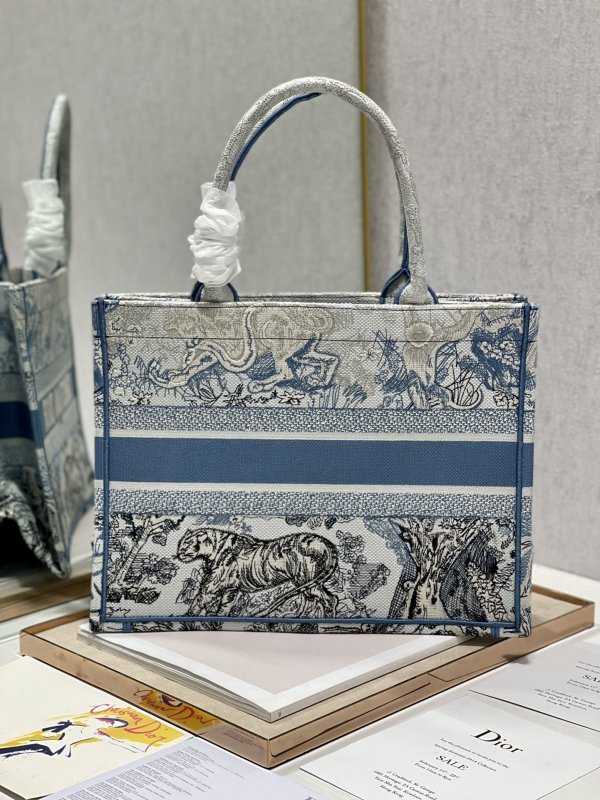 Christian Dior Medium Dior Book Tote Blue Toile de Jouy Reverse Embroidery, Blue, For Women Women’s Handbags, Shoulder Bags, 36cm CD M1296ZRGO_M928
