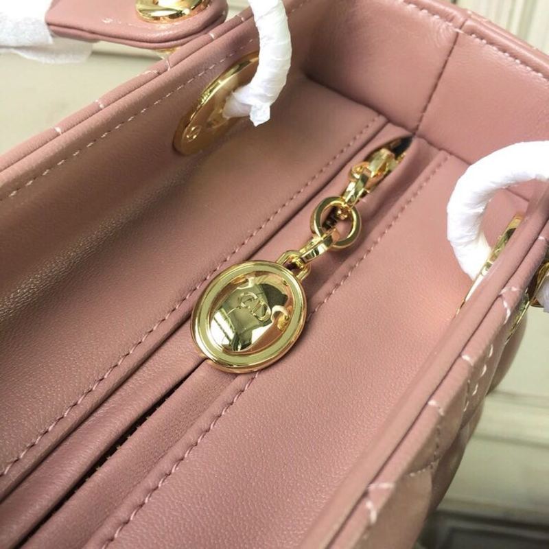 Christian Dior Medium Lady Dior Bag Gold Toned Hardware Dusty Pink For Women 24cm/9in CD