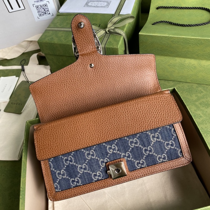 Gucci Dionysus Small Shoulder Bag Dark Blue And Ivory Eco Washed Organic GG Jacquard Deni For Women 11in/28cm 400249 2KQFN 4483