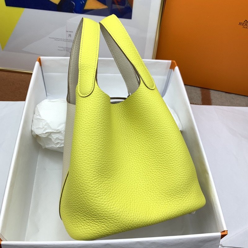 Hermes Picotin Lock 18 Bag White/Yellow With Silver-Toned Hardware For Women, Women’s Handbags 7.1in/18cm