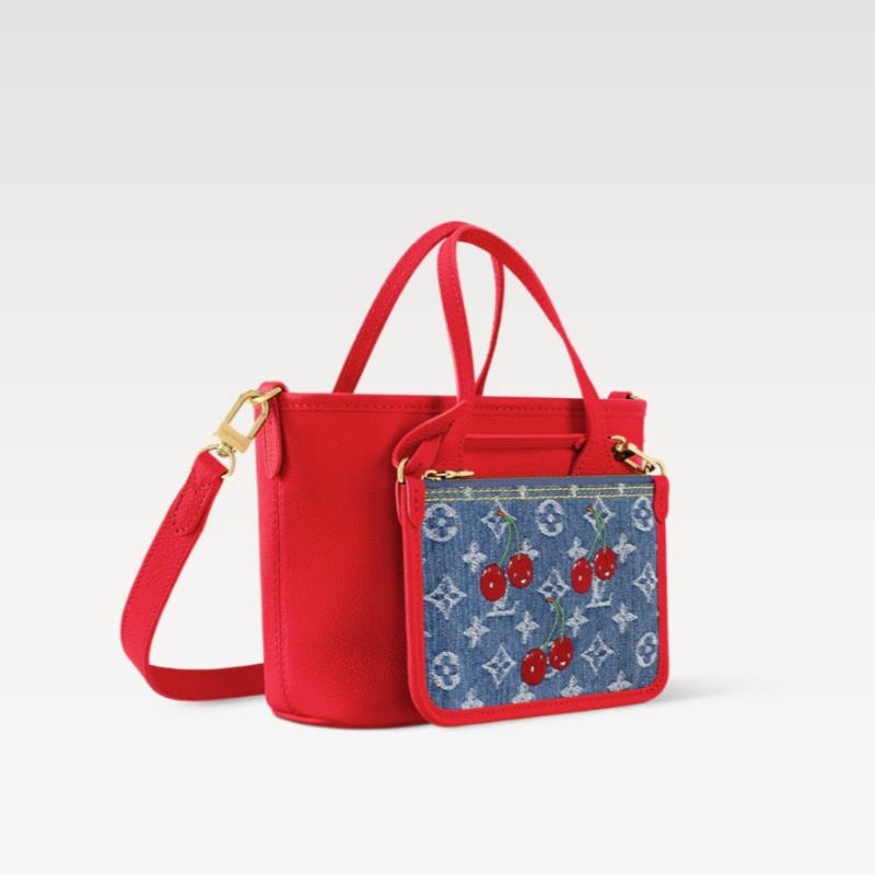 [True-to-ORIGINAL] Louis Vuitton LV x TM Neverfull Inside Out BB Cherry Denim For Women 10.4in/26cm M14997