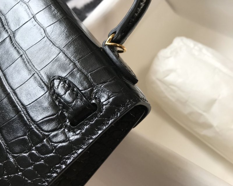 Hermes Kelly Black For Women Gold Toned Hardware 7.8in/20cm