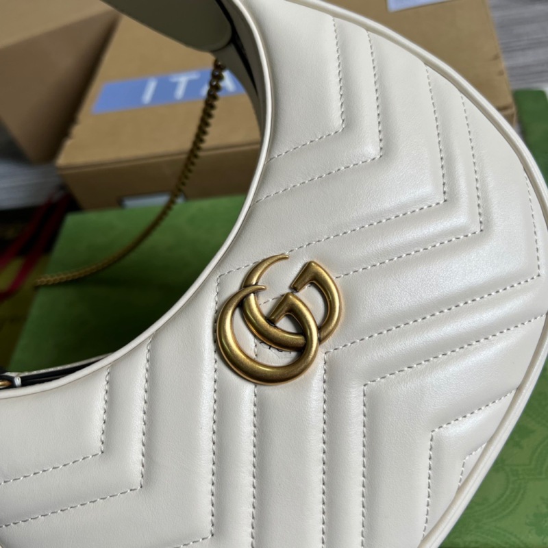 Gucci Marmont Half Moon Shaped Mini Bag White For Women, Women’s Bags 8.5in/22cm GG ‎699514 DTDHT 9022