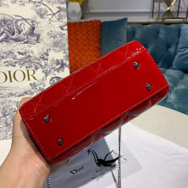 Christian Dior Mini Lady Dior Bag with Chain Silver Hardware Spring/Summer Collection, Red, For Women Women’s Handbags, 17cm CD M0505OCAL_M52R