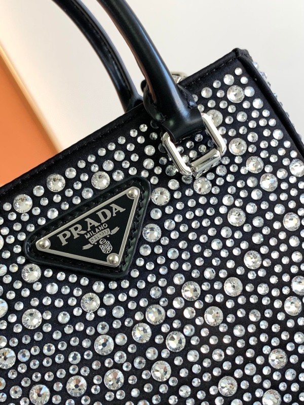 Prada Small Tote Bag With Crystals Sliver Tone For Women 5.9 in / 15 cm