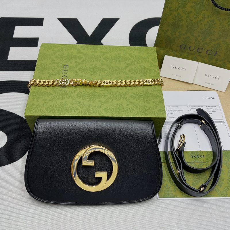 Gucci Blondie Shoulder Bag Black For Women, Women’s Bags 11in/28cm GG‎ 699268 UXX0G 1000