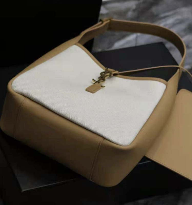Saint Laurent Small Le 5 À 7 Supple In Canvas And Smooth Leather For Women 727709FABE69062 – 9 Inches/ 23 Cm