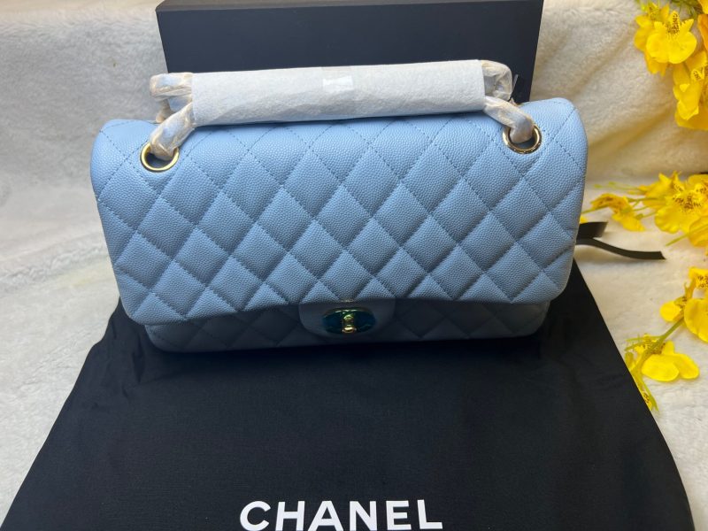 [True-to-ORIGINAL] Chanel Classic Double Flap Bag Light Blue For Women 25cm/10in