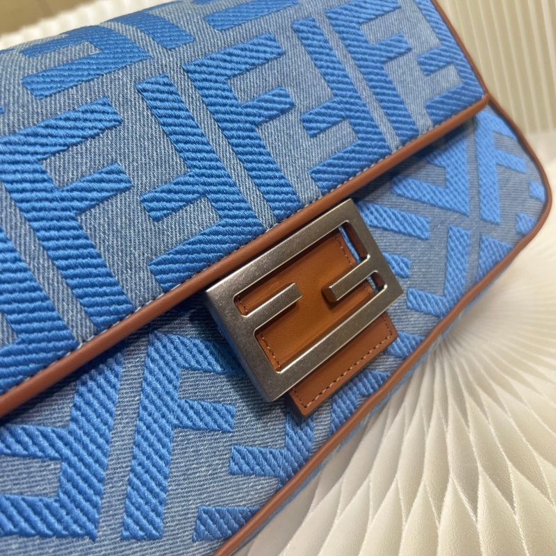 Fendi Denim Bag With FF Embroidery Blue For Women 26cm / 10.2in
