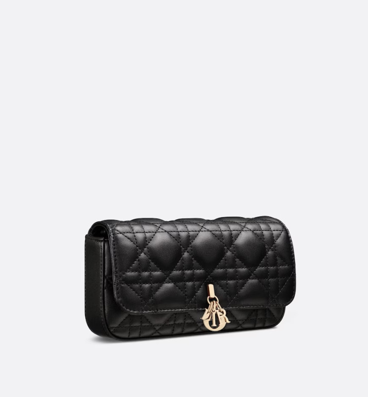 Christian Dior Lady Dior Phone Pouch Black For Women S0977ONMJ_M900- 7.5 Inches/ 18. 5 Cm