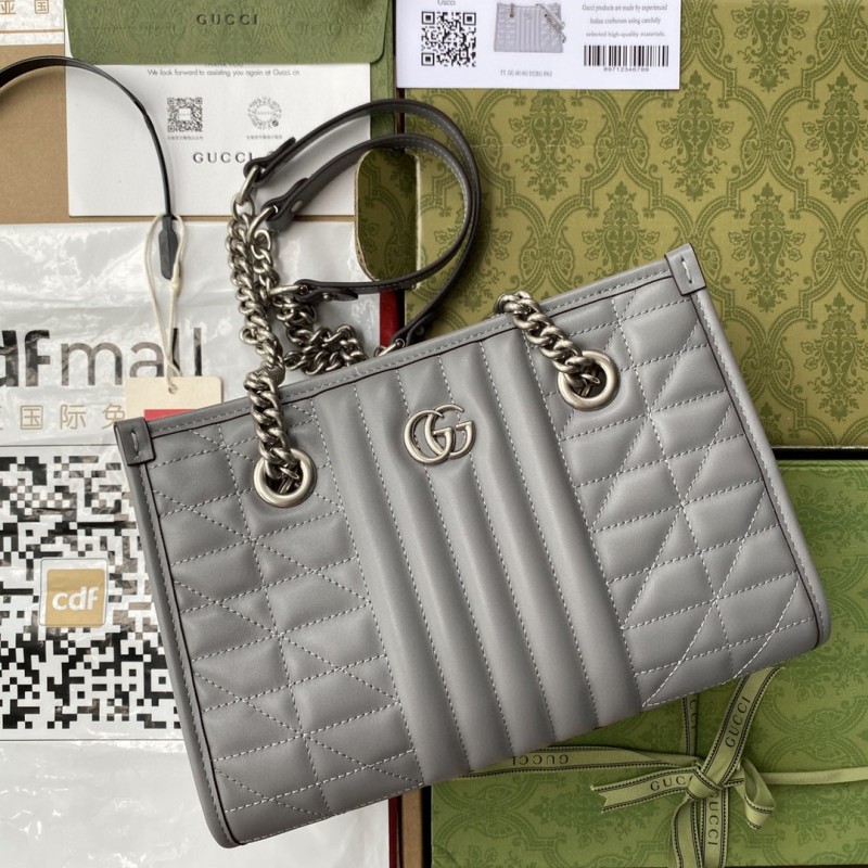 GG Marmont Small Tote Bag Dark Grey Matelassé For Women 10in/26.5cm 681483 UM8BN 1711