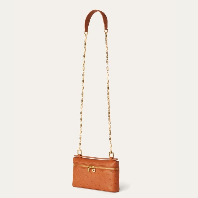 [True-to-ORIGINAL]Loro Piana Extra Pocket Mini Pouch Cognac For Women 5.9in/15cm FAN9926 E445