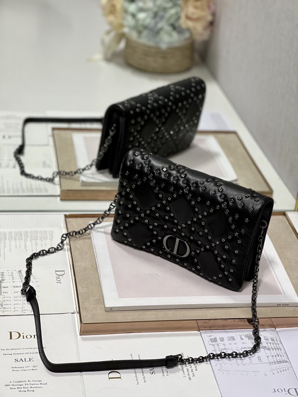 Dior Caro Macrocannage Pouch Black/White For Women 7.5in/19.5cm S5135BNHH_M900