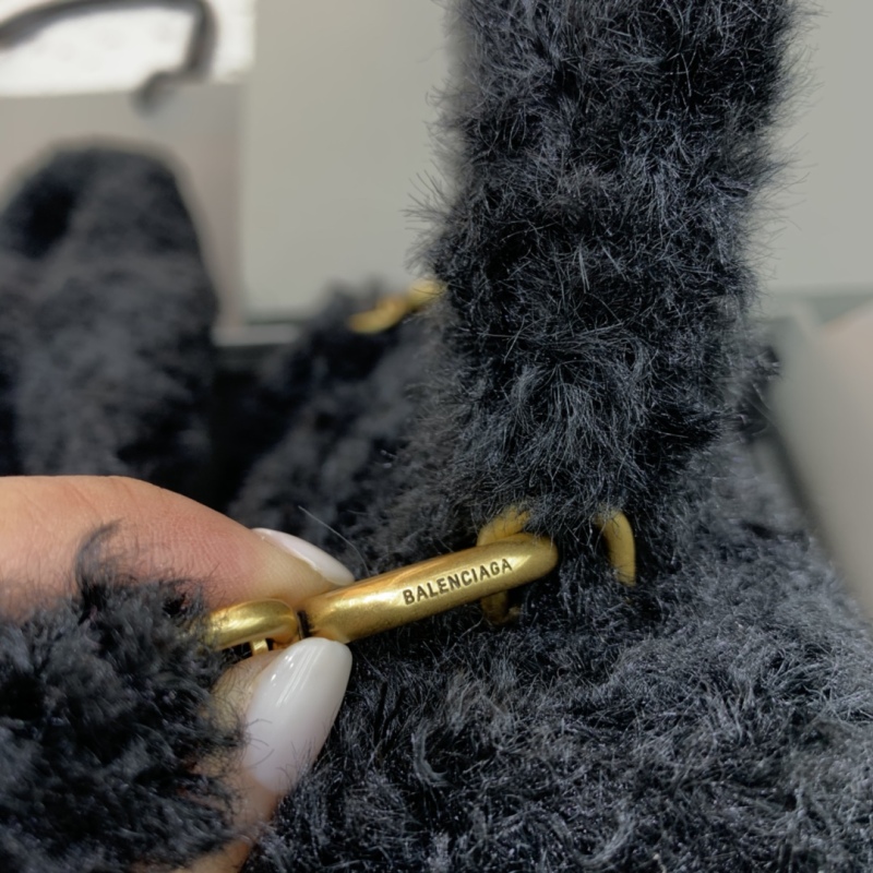 Balenciaga Furry Hourglass Small Handbag With Strap In Black For Women 9.4in/24cm 676365210FU1000