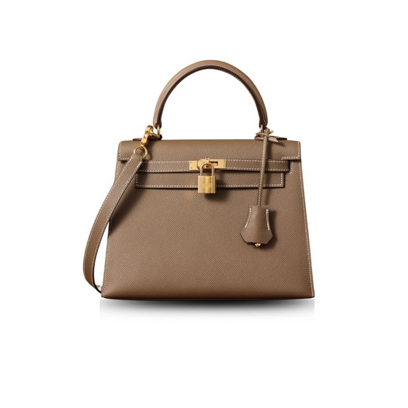 Hermes Kelly Epsom Gold Tone Lock Bag Grey For Women 9,8in/25cm