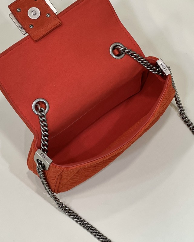 Fendi Baguette Chain Midi Red FF Fabric Bag For Woman 14.5cm/6in 8BR793AHW5F1F2I