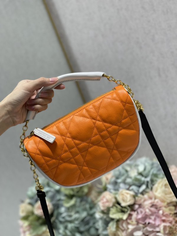 Christian Dior Small Dior Vibe Hobo Bag Fluorescent Orange Macrocannage, Orange, For Women Women’s Handbags, Crossbody Bags, 20cm CD M7200ODDO_M057