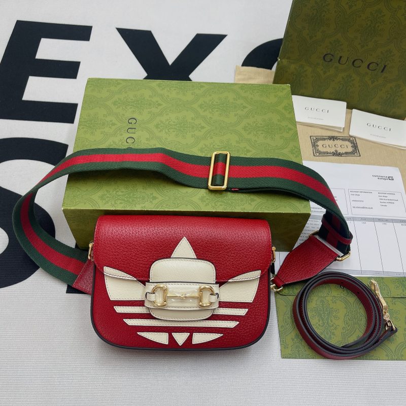 Gucci x Adidas Horsebit 1955 Mini Bag Red For Women, Women’s Bags 8.1in/21cm GG 658574 U3ZDG 6563