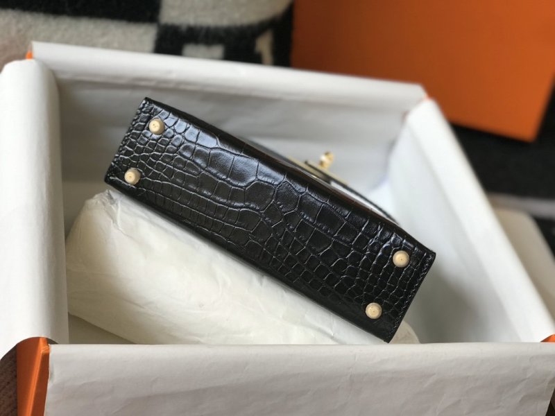 Hermes Kelly Black For Women Gold Toned Hardware 7.8in/20cm
