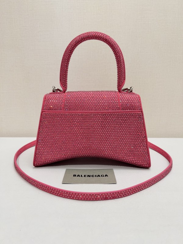 [True-to-ORIGINAL] Balenciaga Furry Hourglass Small Handbag With Rhinestones In Pink For Women 24cm/9.4in