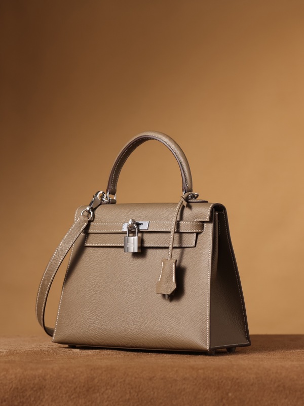 Hermes Kelly Epsom Silver Tone Lock Bag Grey For Women 9,8in/25cm