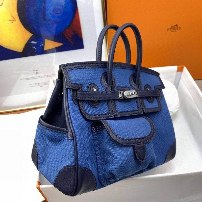 Hermes Birkin Cargo 25 Blue, Silver Toned Hardware Bag For Women, Women’s Handbags, Shoulder Bags 9.8in/25cm