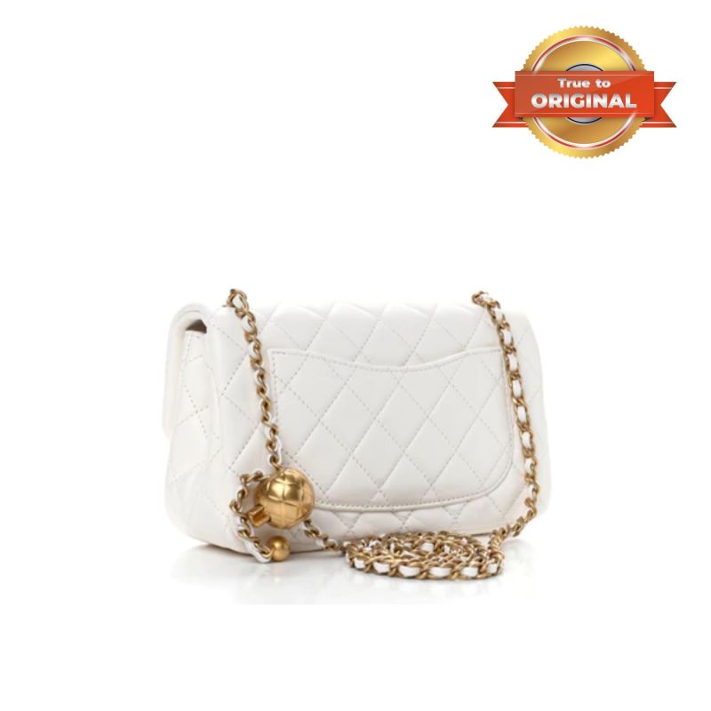 [True-to-ORIGINAL] Chanel Flap Bag With CC Ball On Strap White For Women 7.8in/20cm AS1787