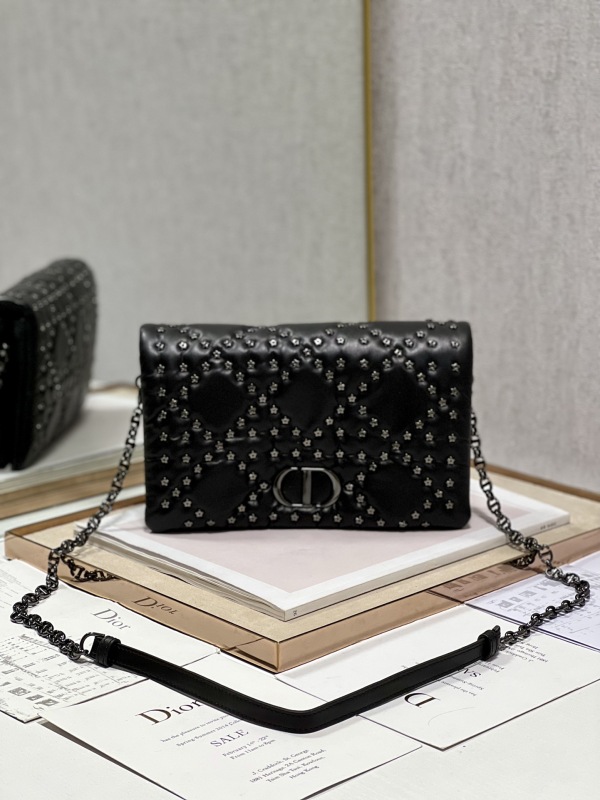 Dior Caro Macrocannage Pouch Black/White For Women 7.5in/19.5cm S5135BNHH_M900