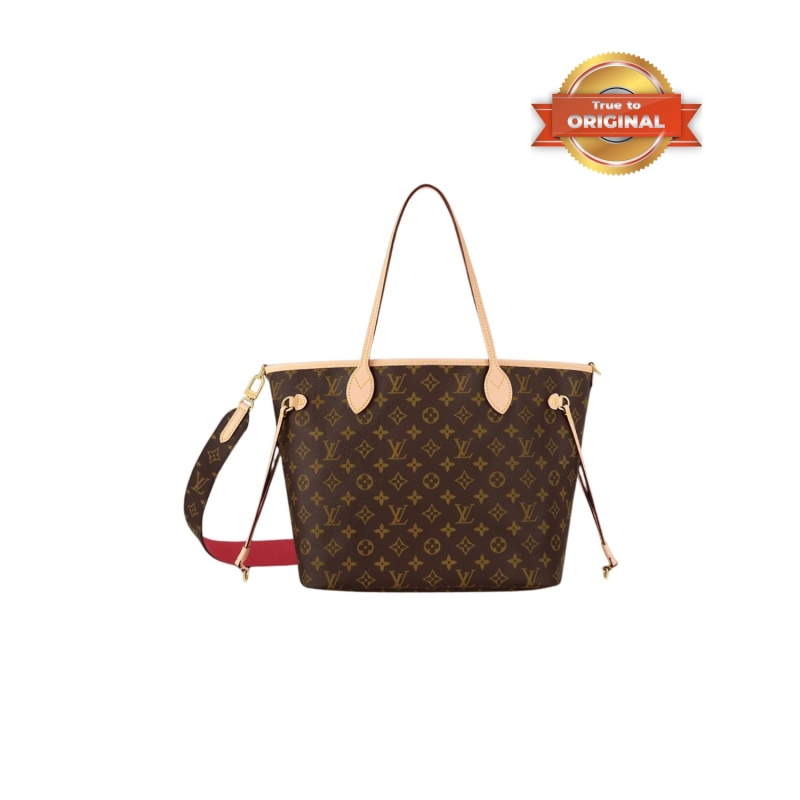 [True-to-ORIGINAL] Louis Vuitton Neverfull Bandoulière Inside Out MM Rouge Sari Textile For Women 31cm/12.2in M12096