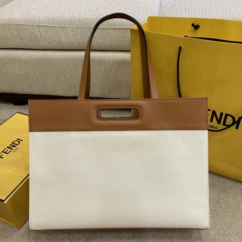 Fendi Canvas Tote Bag Beige/Brown For Women, Women’s Handbags 18.1in/46cm FF 7VA480