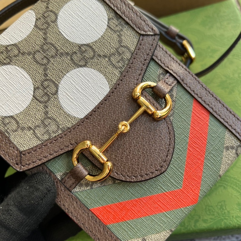 Gucci Horsebit 1955 Mini Bag Beige And Ebony GG Supreme Canvas With Geometric Print For Women  6.7in/17cm GG  ‎625615 UQHFG 8679