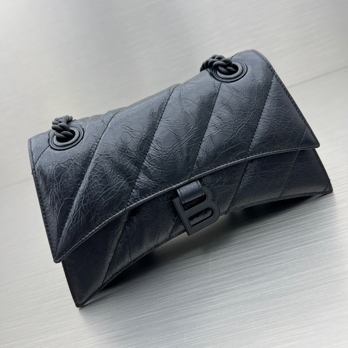 Balenciaga Crush Small Chain Bag Black/Pink/Silver/White For Women‎ 9.8in/24.9cm 716351210J09001
