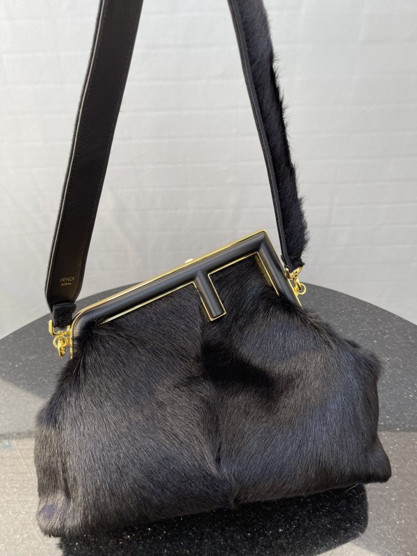 Fendi First Medium Black Fox Fur Bag For Woman 32.5cm/13in