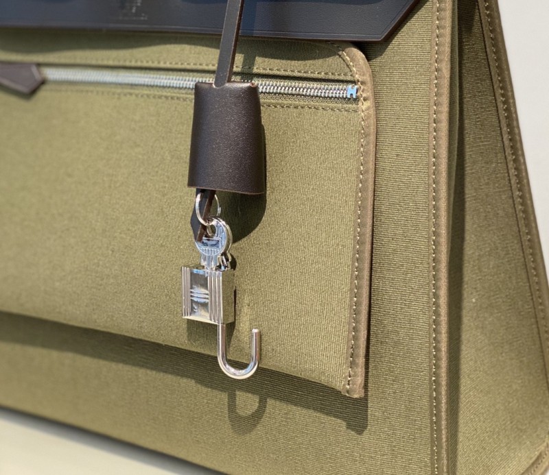 Hermes Herbag Zip Bag Dark Green Moss, Silver Toned Hardware Bag For Women, Women’s Handbags, Shoulder Bags 12.2in/31cm