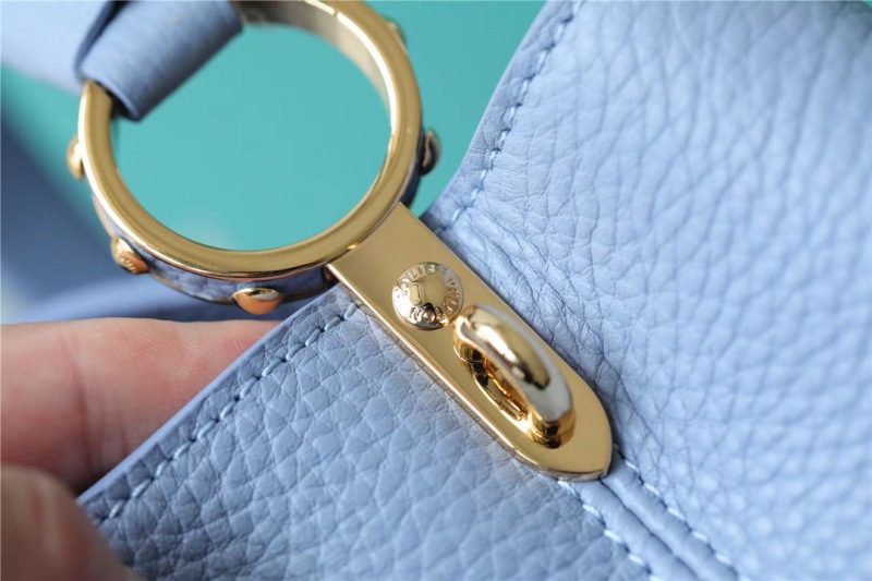 Louis Vuitton Capucines MM Taurillon Light Blue/ Beige For Women, Women’s Bags, Shoulder And Crossbody Bags 12.4in/31.5cm LV