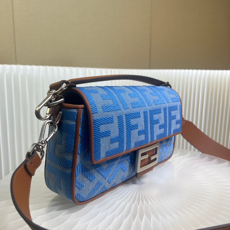 Fendi Denim Bag With FF Embroidery Blue For Women 26cm / 10.2in