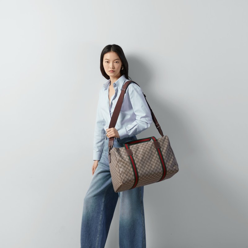 Gucci Medium Duffle Bag With Web Beige 17.9 In/ 45.5 Cm 758664 FACK7 9768