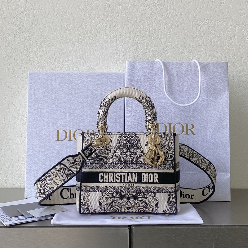 Dior Medium Lady D-Lite Bag White For Women 9.5in/ 24cm