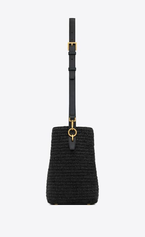 Saint Laurent Le 37 In Woven Raffia And Vegetable-Tanned Black For Women 9.8 Inches/ 25 Cm 773991GAAEC1000